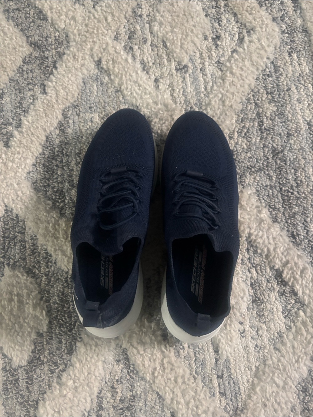 Skechers Men’s Navy Knit Lace-Up Sneaker with White Sole